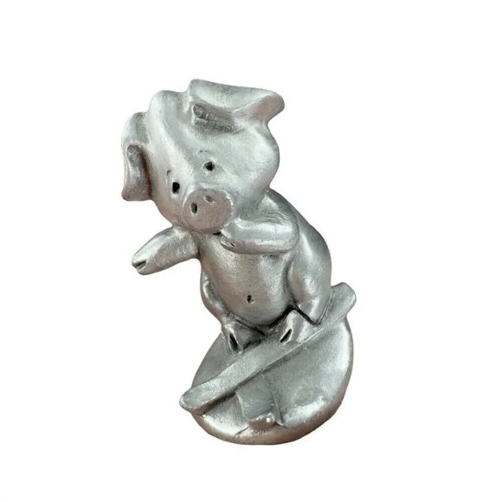 1980 HUDSON Pewter Pig Skier Figurine USA Heavy Figure Hasper Metal‎ Miniature